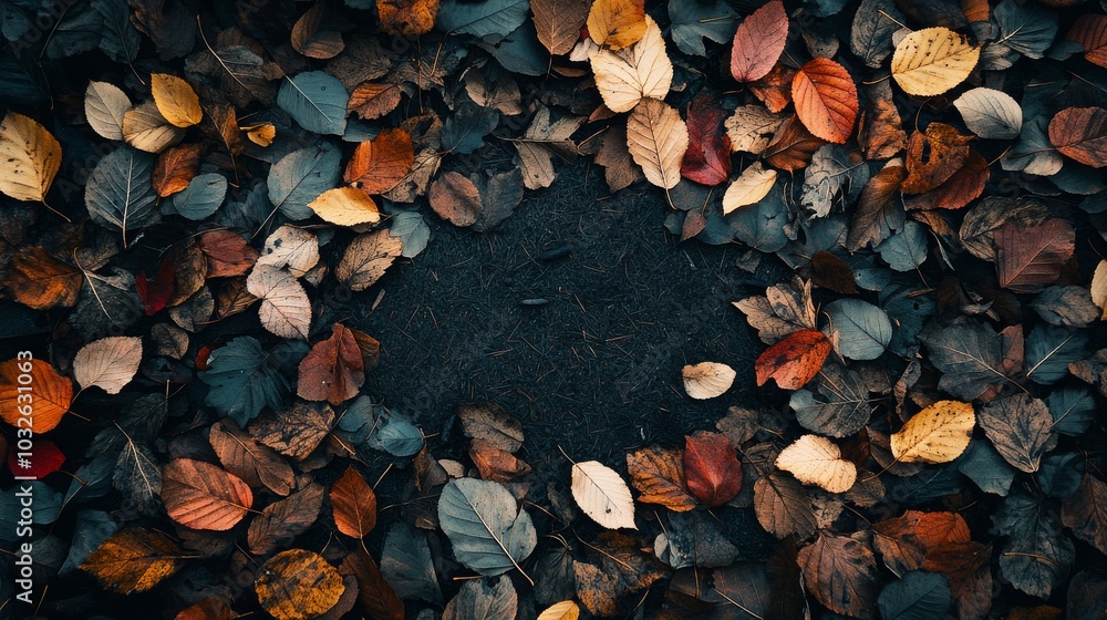 Poster the forest floor is blanketed with a rich array of autumn leaves in various colors