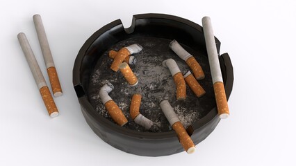 ashtray with cigarette with white background