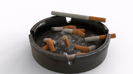 ashtray with cigarette with white background