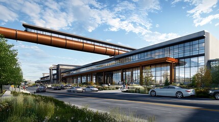 a sleek and modern facility showcasing advanced technology used for carbon capture, with huge industrial pipes leading deep into the earth, symbolizing efforts to combat climate change