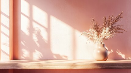 Pastel Pink Backdrop with Decorative Vase and Shadows
