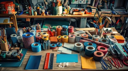Colorful Craft Supplies on Table for Creative Projects