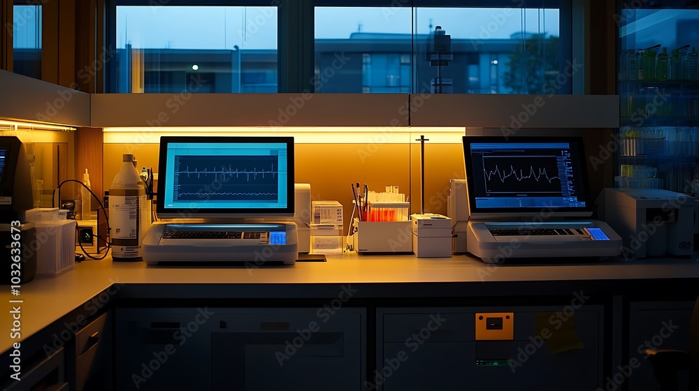 Aufkleber a high-tech genetics lab using digital tools for genome sequencing and analysis of genetic disorders