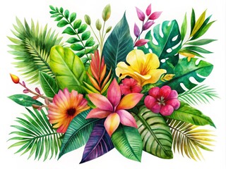 Naklejka premium Tropical Botanical Watercolor Floral Arrangement