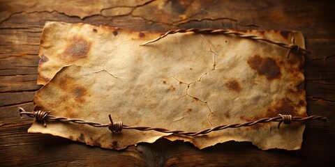 Barbed Wire and Burned Paper on Wood, Western, Rustic ,western, rustic