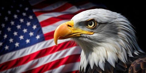 Bald Eagle Profile Against American Flag, Patriotic, Bird ,america ,eagle