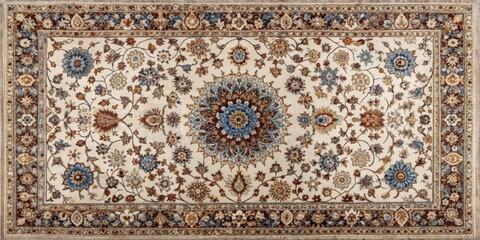 Ornate Floral Rug Pattern with Geometric Border, Persian Rug, Rug Design