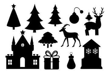 Set of Christmas scenes  vector silhouette | isolated vector silhouette illustration on white background