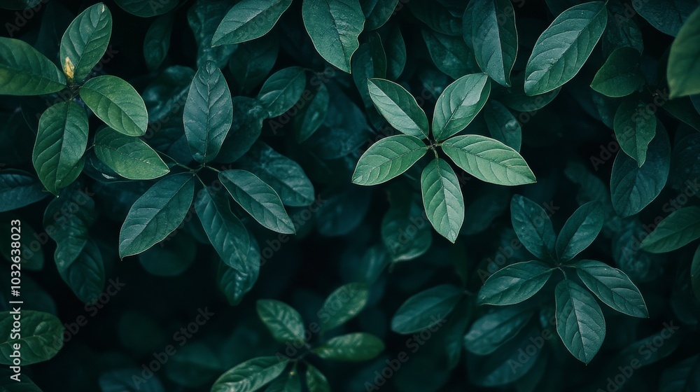 Poster a dense layer of vibrant green leaves forms a tranquil backdrop in the forest shade
