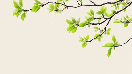 Delicate buds and vibrant green leaves emerge gracefully celebrating springs arrival