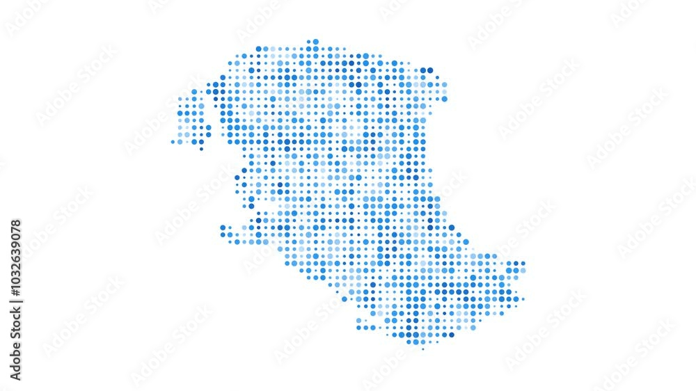 Poster parrot cay dotted digital map. map of parrot cay with pulsating colored circles. shape of the island