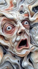 Naklejka premium Surreal face emerging from swirling, organic forms in a dreamlike scene, AI