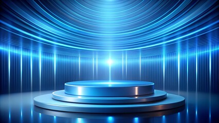 An energetic blue backdrop with a dynamic cylindrical podium, ideal for modern product showcases and vibrant design elements