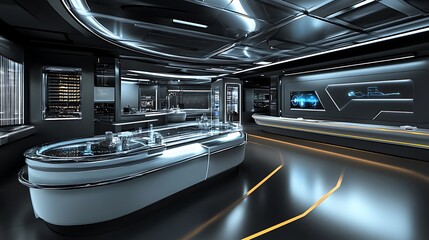 A high-tech physics research facility with interactive displays of gravitational lensing and its effects on light