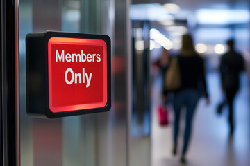 Red "Members Only" sign glowing at the entrance of an exclusive area, creating a sense of privacy and restricted access. Ideal for content on exclusivity, membership benefits, and VIP access