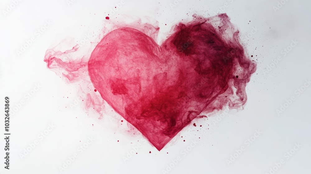 Poster artistic depiction of a vibrant red heart with swirling colors and textures created with paint on a 
