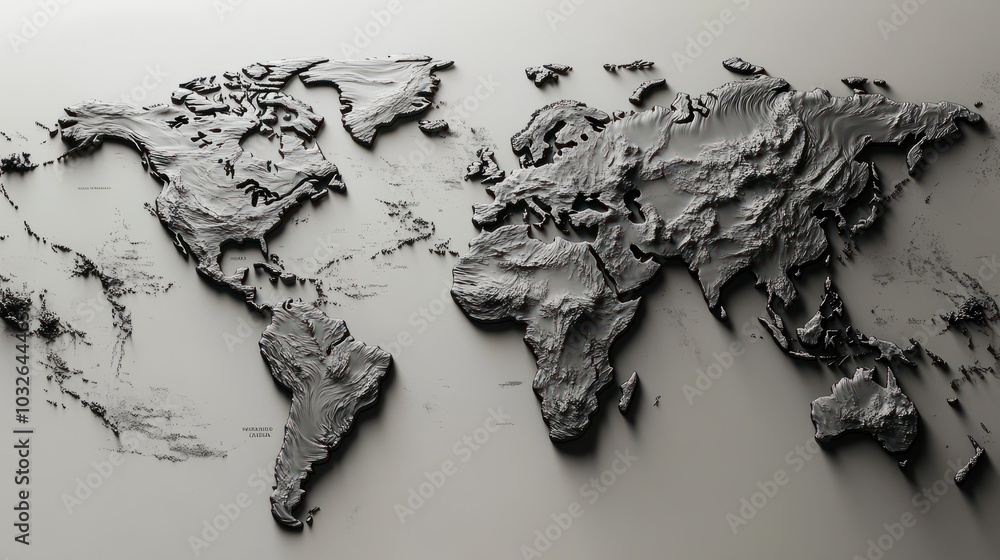 Poster a black and white world map with a greyish color. the map is drawn in a way that it looks like it is