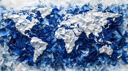Obraz premium A blue and white world map with a lot of detail. The map is made of triangles and has a very modern look to it