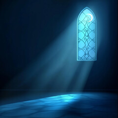 Islamic Realistic background with Moonlight blue shine through the window into a dark room