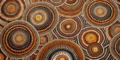 Fototapeta premium Abstract Dot Painting of Interlocking Circles, Indigenous Art Aboriginal Art