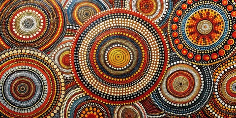 Fototapeta premium Abstract Dot Painting, Circular Pattern, Colorful Mosaic, Aboriginal Art, Australia, Indigenous art