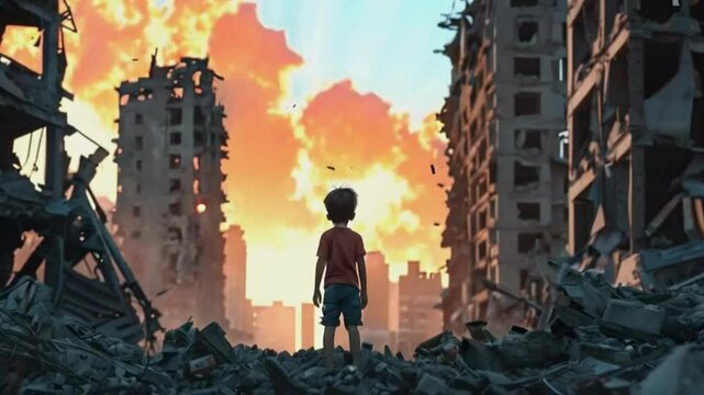 A boy in a apocalyptic world