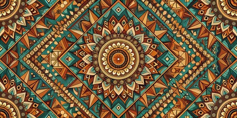 Abstract Geometric Mandala with Teal and Orange Tones, Geometric Pattern , Mandala Art