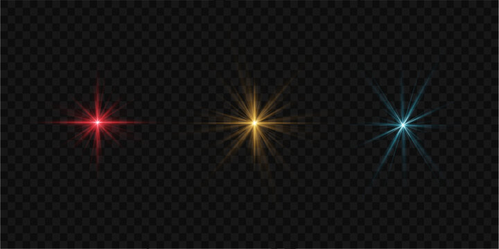 Lights flare, star flash light, colorful sun rays