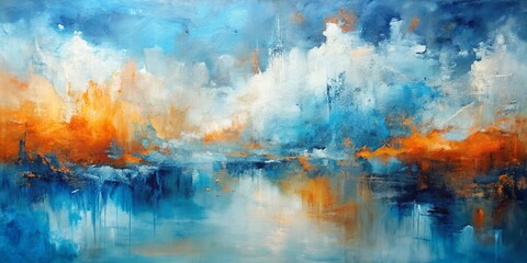 Abstract Oil Painting of a Blue and Orange Landscape, abstract art, landscape painting