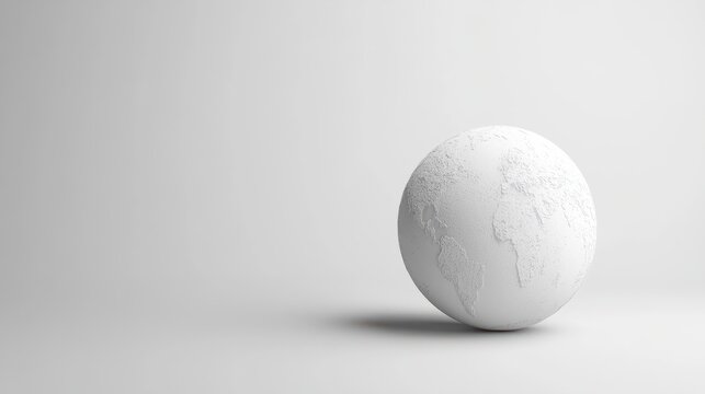 A minimalist white globe against a clean, white background, symbolizing global unity and simplicity. The image offers plenty of copy space for adding text or graphics.