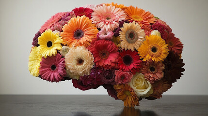 brain shaped like flowers, symbolizing creativity and growth, set against a soft, empty background that emphasizes the beauty of thought and the potential of ideas
