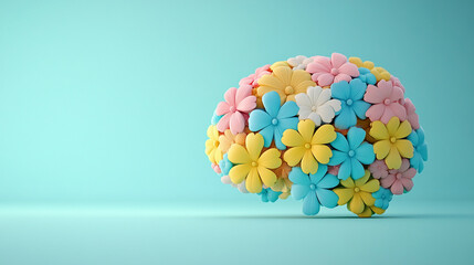 brain shaped like flowers, symbolizing creativity and growth, set against a soft, empty background that emphasizes the beauty of thought and the potential of ideas