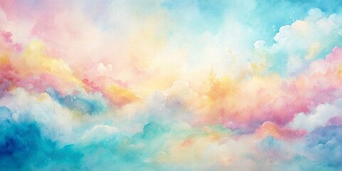 Abstract Watercolor Cloudscape, Dreamy Sky, Pastel Colors, Watercolor Art, Clouds, Sky , Background