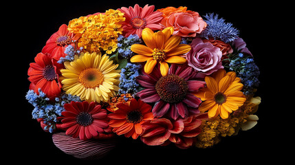 brain shaped like flowers, symbolizing creativity and growth, set against a soft, empty background that emphasizes the beauty of thought and the potential of ideas