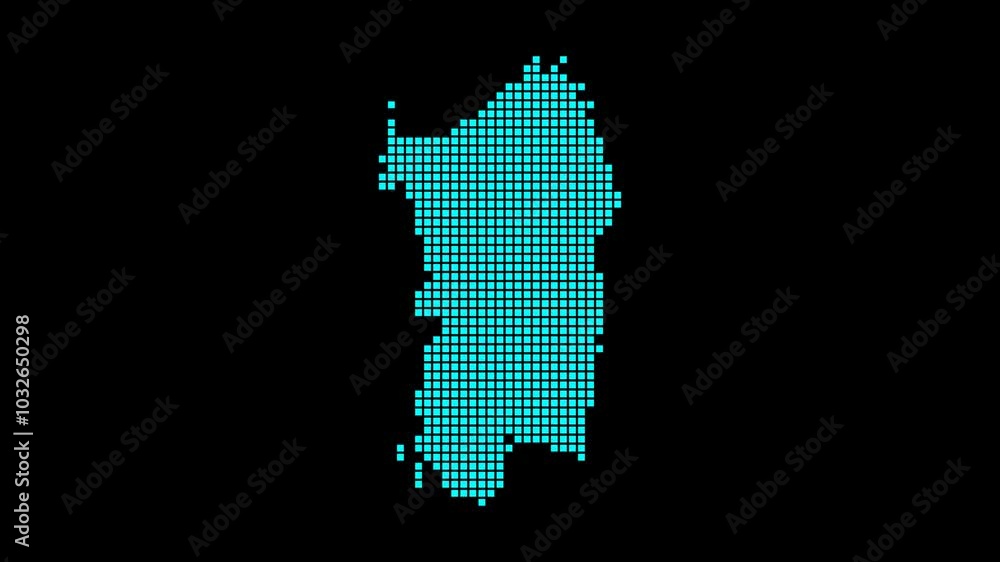 Poster sardinia digital map. map of sardinia in dotted style. shape of the island filled with rectangles. s