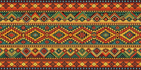 Geometric Aztec Pattern Seamless Border, Colorful, Ethnic ,aztec, pattern, seamless, border