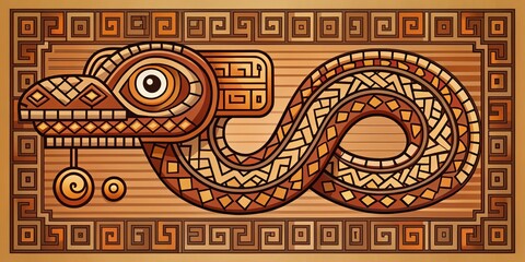 Geometric Serpent Illustration - Aztec, Mesoamerican, ,Aztec, Mesoamerican