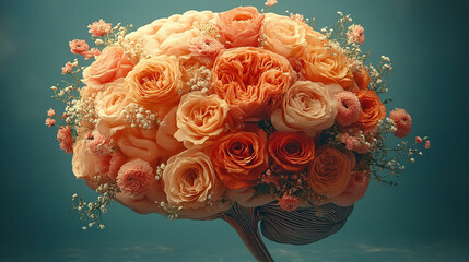 brain shaped like flowers, symbolizing creativity and growth, set against a soft, empty background that emphasizes the beauty of thought and the potential of ideas