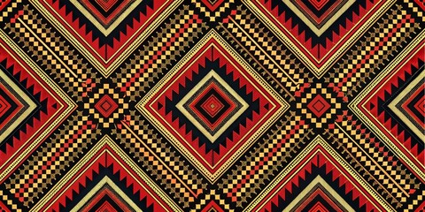 Geometric Pattern with Red, Yellow, and Black, pattern , fabric , artwork