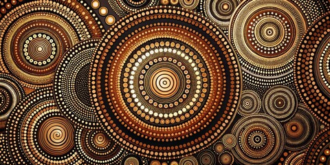 Obraz premium Golden Dotted Circles Abstract Art, Aboriginal Art, dot painting