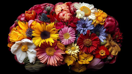 brain shaped like flowers, symbolizing creativity and growth, set against a soft, empty background that emphasizes the beauty of thought and the potential of ideas