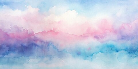 Watercolor Abstract Sky Pink, Blue, and White Clouds, Watercolor Painting, Sky Background, Painting, Art