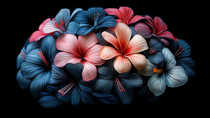 brain shaped like flowers, symbolizing creativity and growth, set against a soft, empty background that emphasizes the beauty of thought and the potential of ideas