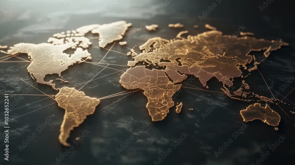 Poster a world map with connecting lines representing global commerce.