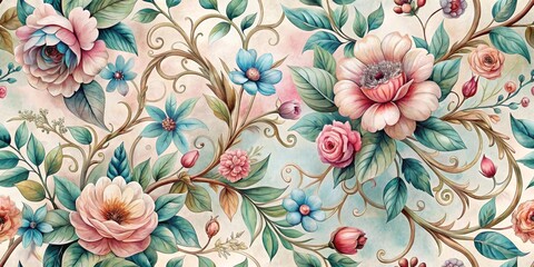 Watercolor Floral Pattern with Swirls, Watercolor, Floral Pattern ,Pattern