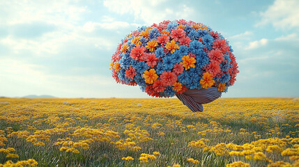 brain shaped like flowers, symbolizing creativity and growth, set against a soft, empty background that emphasizes the beauty of thought and the potential of ideas
