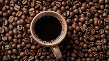 A Steaming Cup A Beautifully Cup of coffee and beans Boden Ooh on a Rustic Background