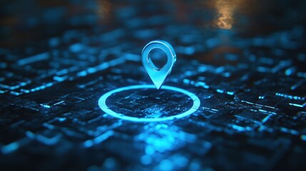Blue location symbol pin icon sign or navigation locator map travel gps direction pointer and marker place position point design element on route graphic road mark destination background. 3D render.
