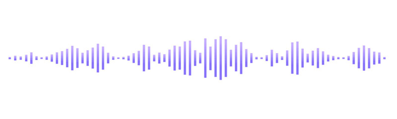 Sound wave or voice message waveform. Podcast, media record, radio signal. Decibel audio record icon isolated on white background. Equalizer line