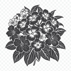 Floral Bunch with Impatiens Silhouette Vector Illustration in Detailed Botanical Art Design